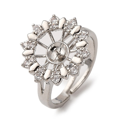 Flower Brass Micro Pave Clear Cubic Zirconia Cuff Ring Settings KK-D378-33P-1