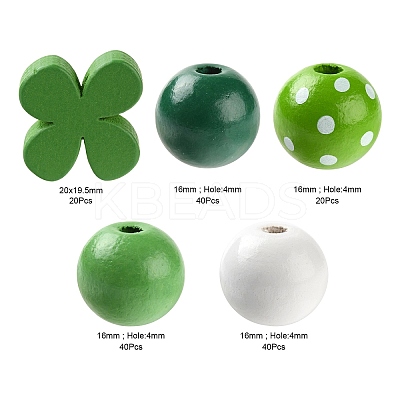160Pcs 5 Style Irish Theme Painted Natural Wood Beads X1-WOOD-LS0001-48-1