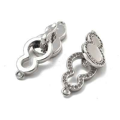 Brass Micro Pave Cubic Zirconia & Shell Fold Over Clasps KK-B129-15P-1