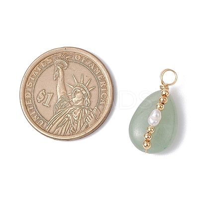 Copper Wire Wrapped Natural Green Aventurine & Natural Cultured Freshwater Pearl Beads Pendants PALLOY-JF03645-02-1