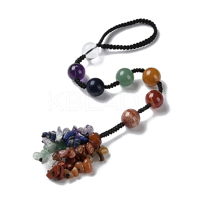 7 Chakra Round Natural Gemstone Pendant Decoration HJEW-H060-02-1