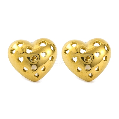 Ion Plating(IP) 304 Stainless Steel Hollow Heart Stud Earrings EJEW-D281-01G-1