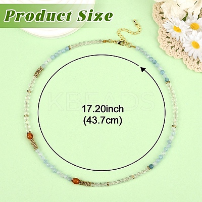 Natural Aquamarine & Quartz Crystal & Carnelian Faceted Round Beaded Necklaces NJEW-YW00007-1