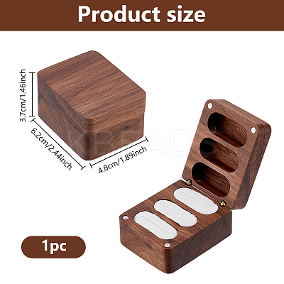 1Pc 3-Slot Walnut Wood Jewelry Gift Box with Magnetic Cover CON-DC0001-15A-1
