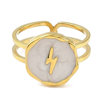 304 Stainless Steel Enamel Open Cuff Rings for Women RJEW-F166-41G-01-1