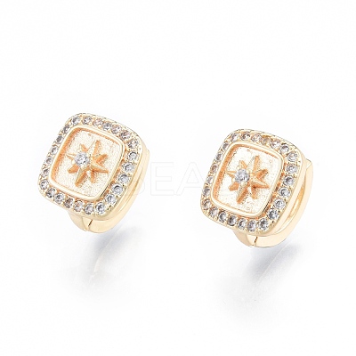 Clear Cubic Zirconia Square with Star Hoop Earrings EJEW-F291-06G-1