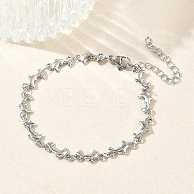 Women's 304 Stainless Steel Dolphin Link Chains Bracelets BJEW-G790-02P-1