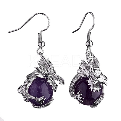 Natural Amethyst Dragon Dangle Earrings EJEW-A092-06P-01-1