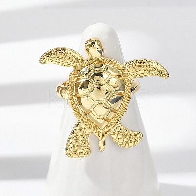 Sea Turtle Brass Cuff Rings for Women RJEW-A059-06G-1