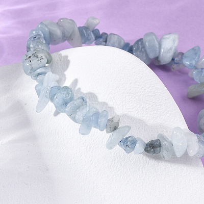 Natural Aquamarine Chip Beaded Stretch Bracelets for Women Men BJEW-K277-01-1
