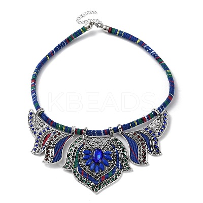 Alloy Rhinestone Teardrop Bib Necklace NJEW-C029-01A-1