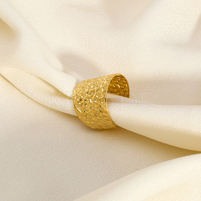 Adjustable 304 Stainless Steel Textured Wide Cuff Rings with Folded Wrinkles for Women GM6773-1
