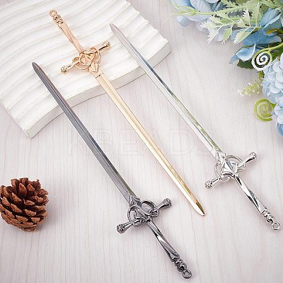 3Pcs 3 Colors Chinese Style Alloy Sword Hair Sticks OHAR-GF0001-22-1