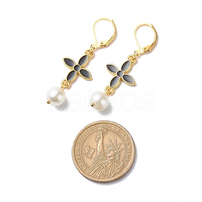 Alloy Enamel Clover with Glass Pearl Long Dangle Leverback Earrings EJEW-JE05053-02-1