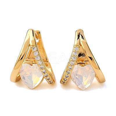Heart Brass Micro Pave Cubic Zirconia Hoop Earrings EJEW-F384-12G-1