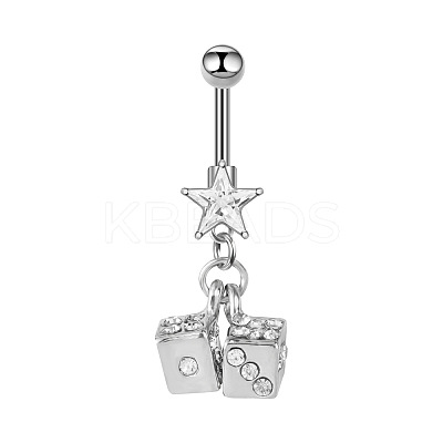 316L Surgical Stainless Steel Pave Cubic Zirconia Star Dice Curved Barbell Dangle Belly Rings FS-WG3E776-02-1