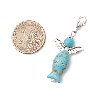 Fish Angel ABS Plastic Imitation Pearl & Synthetic Turquoise Pendant Decorations HJEW-JM03532-1