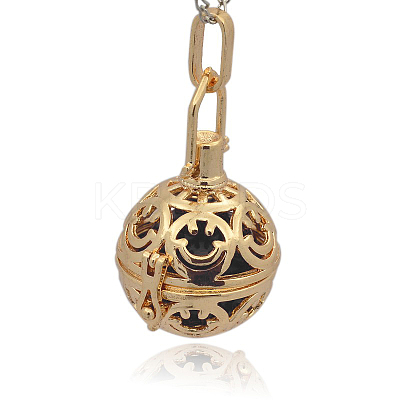 Golden Tone Brass Hollow Round Cage Pendants KK-J216-11G-1