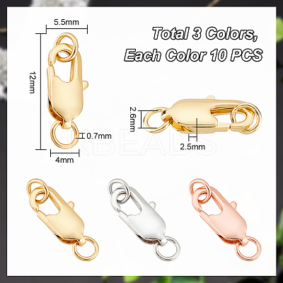 30Pcs 3 Colors Brass Lobster Claw Clasps FIND-PH0010-88-1