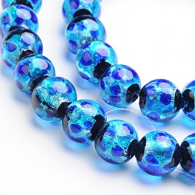 Glow in the Dark Luminous Style Handmade Silver Foil Glass Round Beads LS-FOIL-I006-10mm-02-1