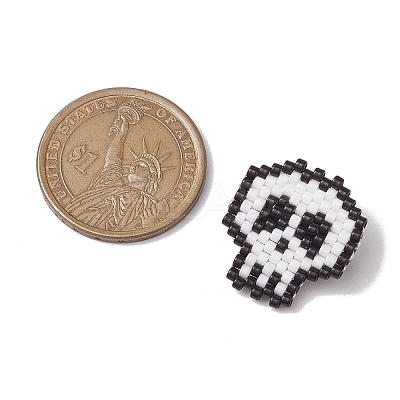 Halloween Skull Glass Seed Beads Brooch JEWB-BR00166-1