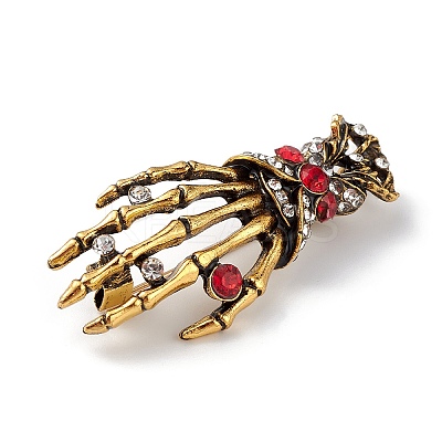 Halloween Theme Rhinestone Skeleton Hand Brooch Pin JEWB-F018-01AG-1
