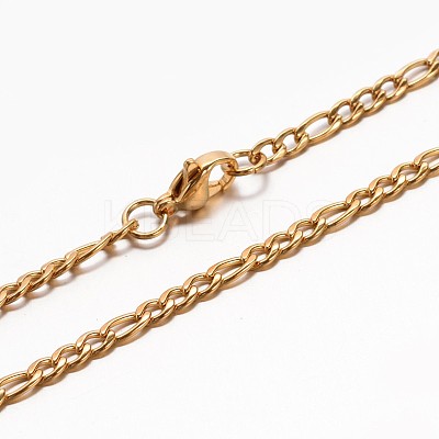 304 Stainless Steel Mother-Son Figaro Chain Necklaces NJEW-E026-10G-1