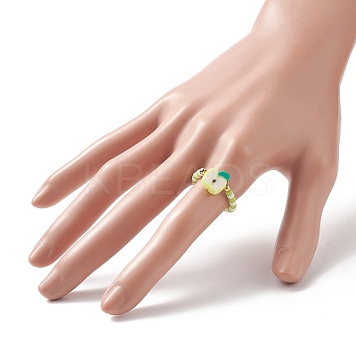 6Pcs 6 Style Strawberry & Watermelon & Kiwi & Apple & Lemon Polymer Clay & Glass Seed Stretch Rings Set RJEW-TA00070-1