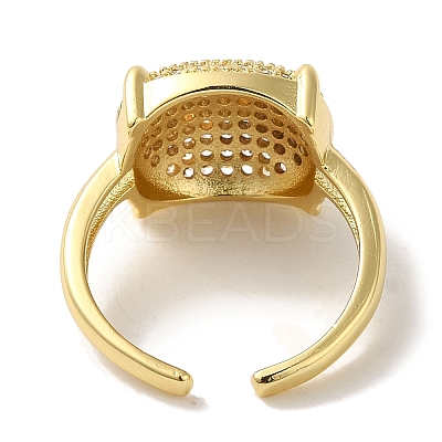 Rack Plating Brass Micro Pave Clear Cubic Zirconia Cuff Ring RJEW-P104-01G-1
