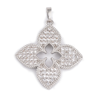 Rack Plating Brass & Clear Cubic Zirconia Pendants KK-S374-01P-1