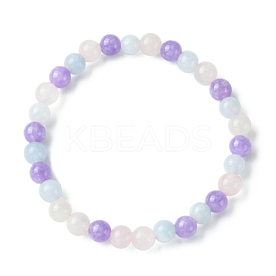 Natural Aquamarine & Rose Quartz & Amethyst Round Beaded Stretch Bracelet BJEW-JB09582-1