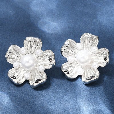 Flower Brass ABS Imitation Pearl Stud Earrings EJEW-M082-08P-1