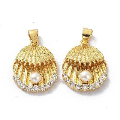 Brass Clear Cubic Zirconia Pendants KK-B047-18G-1