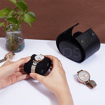 Vintage PU Leather Oval Watch Storage Box CON-WH0088-38-1