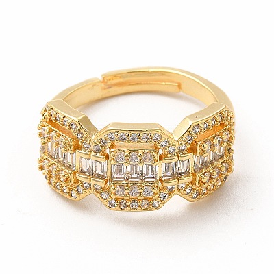 Clear Cubic Zirconia Octagon Adjustable Ring RJEW-H134-01G-1