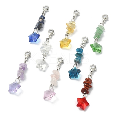 Gemstone Chip Beaded Pendant Decorations Sets HJEW-JM01116-1