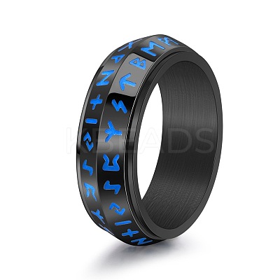 Rune Words Viking Amulet Stainless Steel Rotating Finger Ring PW-WG36209-18-1