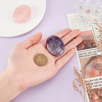 2Pcs 2 Styles  Natural Amethyst & Rose Quartz Palm Stones AJEW-GA0007-90B-1