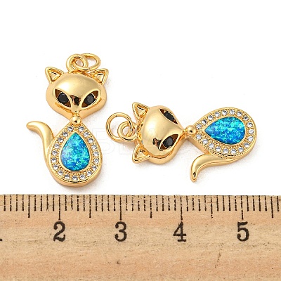 Brass Micro Pave Cubic Zirconia with Synthetic Opal Pendants KK-D096-04B-G-1