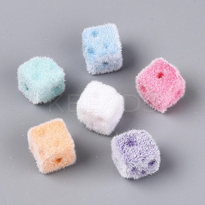 Flocking Opaque Acrylic Cube Beads OACR-T030-08M-1