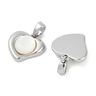 Brass Pave Natural White Shell Heart Charms KK-U043-27P-1