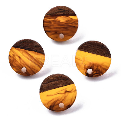Resin & Walnut Wood Stud Earring Findings MAK-N032-007A-G01-1