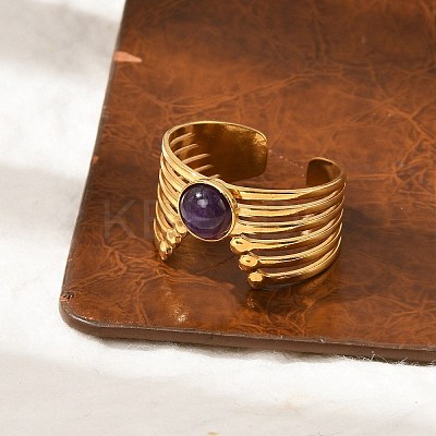 Natural Amethyst Finger Rings RJEW-K290-06G-1