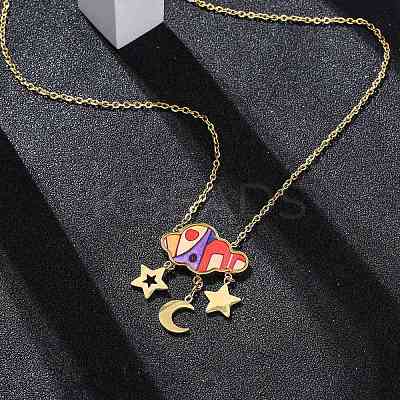 304 Stainless Steel & Plastic Colorful Cloud Moon Star Pendant Necklaces for Women NJEW-U032-01G-1