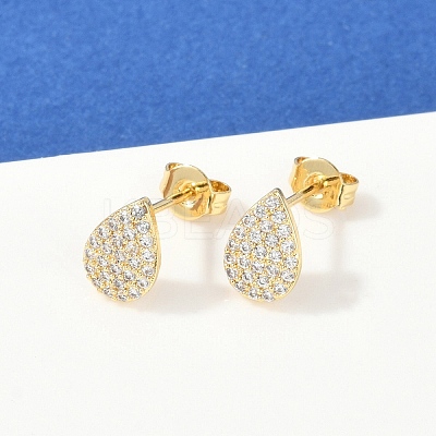Teardrop Brass Micro Pave Clear Cubic Zirconia Stud Earrings EJEW-Z091-01G-1