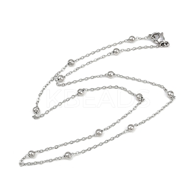 304 Stainless Steel 3MM Round Bead Cable Chain Necklaces for Women NJEW-G177-03A-P-1