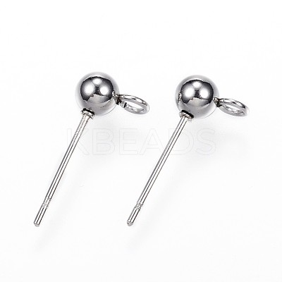 Non-Tarnish 304 Stainless Steel Ball Stud Earring Findings X-STAS-G099-09P-1