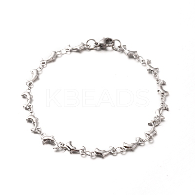 Tarnish Resistant 304 Stainless Steel Dolphin Link Bracelets BJEW-O076-03P-1