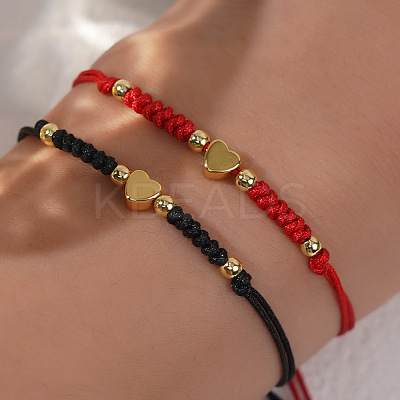 2Pcs  2 Colors 304 Stainless Steel Heart Bead Braided Bead Bracelet ZD8113-1-1