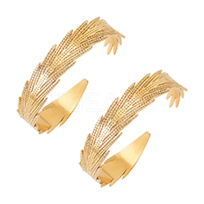 2Pcs 304 Stainless Steel Feather Cuff Bangles BJEW-PH0004-41-1